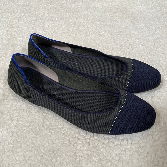 Rothy's The Square Highland Cap Toe Knit Ballet Flats Gray Navy 10 - Picture 4 of 9